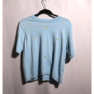 Belldini Blue Lemon Applique Top Womens‎ M Short Sleeve Quirky Twee Preppy Fruit